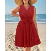 imageHolipick Womens Plus Size Sleeveless V Neck Wrap Sundress Summer Casual Dress with PocketsRed