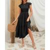 imageHolipick Womens Summer Casual Dress Flutter Sleeves Crew Neck Smocked High Waist Tiered ALine Midi DressBlack