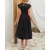 imageHolipick Womens Summer Casual Dress Flutter Sleeves Crew Neck Smocked High Waist Tiered ALine Midi DressBlack