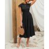 imageHolipick Womens Summer Casual Dress Flutter Sleeves Crew Neck Smocked High Waist Tiered ALine Midi DressBlack