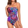 imageHolipick Women Tummy Control One Piece Swimsuits Strapless Bandeau Bathing Suits Slimming Halter SwimwearColor Leopard