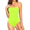 imageHolipick Women Tummy Control One Piece Swimsuits Strapless Bandeau Bathing Suits Slimming Halter SwimwearNeon Green