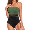 imageHolipick Women Tummy Control One Piece Swimsuits Strapless Bandeau Bathing Suits Slimming Halter SwimwearOlive Green and Black