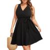 imageHolipick Womens Plus Size Sleeveless V Neck Wrap Sundress Summer Casual Dress with PocketsBlack
