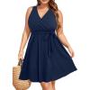 imageHolipick Womens Plus Size Sleeveless V Neck Wrap Sundress Summer Casual Dress with PocketsBlue