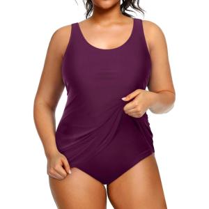 imageHolipick Plus Size Sarong One Piece Swimsuit for Women Tummy Control Bathing Suit Ruched Backless SwimwearMaroon