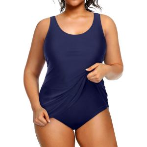 imageHolipick Plus Size Sarong One Piece Swimsuit for Women Tummy Control Bathing Suit Ruched Backless SwimwearNavy Blue