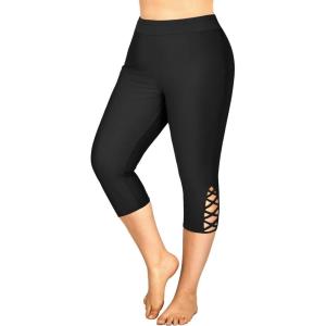 imageHolipick Plus Size Swim Pants for Women Swim Capris High Waisted Swim Leggings UPF 50 Long Swim ShortsBlack Cross