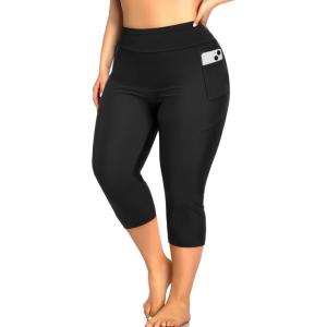 imageHolipick Plus Size Swim Pants for Women Swim Capris High Waisted Swim Leggings UPF 50 Long Swim ShortsBlack Regular