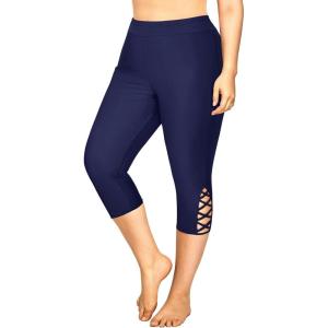 imageHolipick Plus Size Swim Pants for Women Swim Capris High Waisted Swim Leggings UPF 50 Long Swim ShortsNavy Blue Cross
