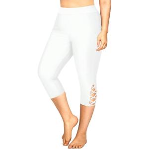 imageHolipick Plus Size Swim Pants for Women Swim Capris High Waisted Swim Leggings UPF 50 Long Swim ShortsWhite Cross