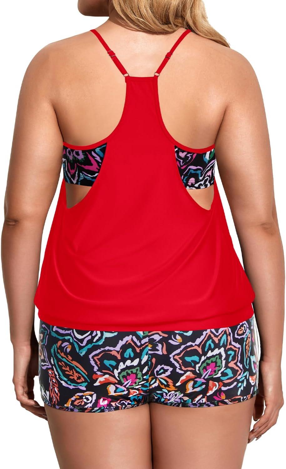 imageHolipick Plus Size Tankini Swimsuit for Women Two Piece Tummy Control Bathing Suit Blouson Tankini Top with ShortsColorful Paisley