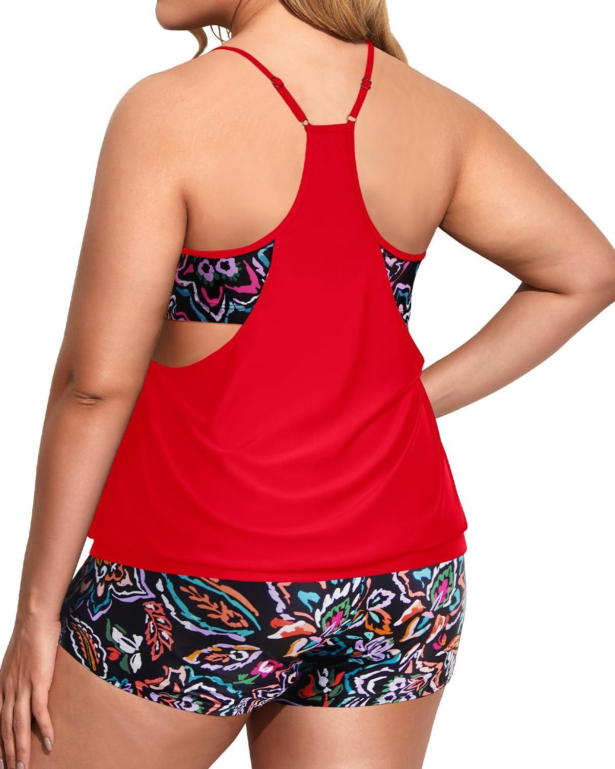 imageHolipick Plus Size Tankini Swimsuit for Women Two Piece Tummy Control Bathing Suit Blouson Tankini Top with ShortsColorful Paisley