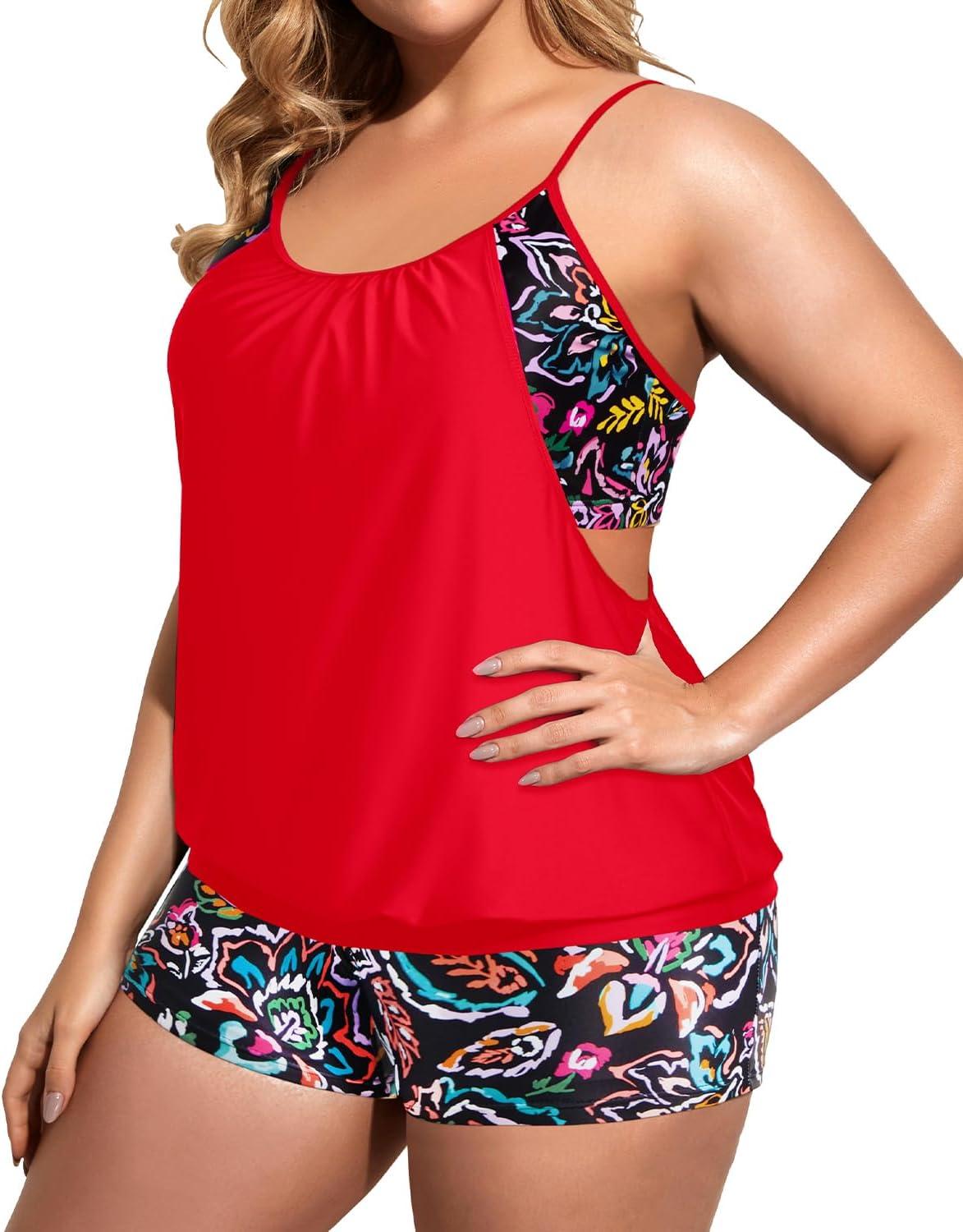 imageHolipick Plus Size Tankini Swimsuit for Women Two Piece Tummy Control Bathing Suit Blouson Tankini Top with ShortsColorful Paisley