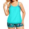 imageHolipick Plus Size Tankini Swimsuit for Women Two Piece Tummy Control Bathing Suit Blouson Tankini Top with ShortsAqua and Leaves