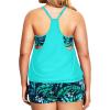 imageHolipick Plus Size Tankini Swimsuit for Women Two Piece Tummy Control Bathing Suit Blouson Tankini Top with ShortsAqua and Leaves