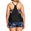 imageHolipick Plus Size Tankini Swimsuit for Women Two Piece Tummy Control Bathing Suit Blouson Tankini Top with ShortsBlack Flamingo