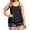 imageHolipick Plus Size Tankini Swimsuit for Women Two Piece Tummy Control Bathing Suit Blouson Tankini Top with ShortsBlack Flamingo
