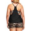 imageHolipick Plus Size Tankini Swimsuit for Women Two Piece Tummy Control Bathing Suit Blouson Tankini Top with ShortsBlack Leopard