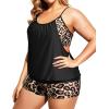 imageHolipick Plus Size Tankini Swimsuit for Women Two Piece Tummy Control Bathing Suit Blouson Tankini Top with ShortsBlack Leopard