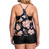 imageHolipick Plus Size Tankini Swimsuit for Women Two Piece Tummy Control Bathing Suit Blouson Tankini Top with ShortsBlack Orange Floral