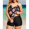 imageHolipick Plus Size Tankini Swimsuit for Women Two Piece Tummy Control Bathing Suit Blouson Tankini Top with ShortsBlack Orange Floral
