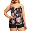 imageHolipick Plus Size Tankini Swimsuit for Women Two Piece Tummy Control Bathing Suit Blouson Tankini Top with ShortsBlack Orange Floral