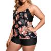 imageHolipick Plus Size Tankini Swimsuit for Women Two Piece Tummy Control Bathing Suit Blouson Tankini Top with ShortsBlack Orange Floral