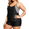 imageHolipick Plus Size Tankini Swimsuit for Women Two Piece Tummy Control Bathing Suit Blouson Tankini Top with ShortsBlack White Stripe