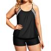 imageHolipick Plus Size Tankini Swimsuit for Women Two Piece Tummy Control Bathing Suit Blouson Tankini Top with ShortsBlack White Stripe
