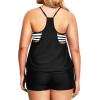 imageHolipick Plus Size Tankini Swimsuit for Women Two Piece Tummy Control Bathing Suit Blouson Tankini Top with ShortsBlack White Stripe
