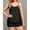 imageHolipick Plus Size Tankini Swimsuit for Women Two Piece Tummy Control Bathing Suit Blouson Tankini Top with ShortsBlack White Stripe