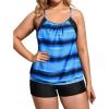 imageHolipick Plus Size Tankini Swimsuit for Women Two Piece Tummy Control Bathing Suit Blouson Tankini Top with ShortsBlack and Blue Stripe