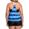 imageHolipick Plus Size Tankini Swimsuit for Women Two Piece Tummy Control Bathing Suit Blouson Tankini Top with ShortsBlack and Blue Stripe