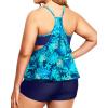 imageHolipick Plus Size Tankini Swimsuit for Women Two Piece Tummy Control Bathing Suit Blouson Tankini Top with ShortsBlue Leaves