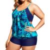 imageHolipick Plus Size Tankini Swimsuit for Women Two Piece Tummy Control Bathing Suit Blouson Tankini Top with ShortsBlue Leaves