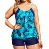 imageHolipick Plus Size Tankini Swimsuit for Women Two Piece Tummy Control Bathing Suit Blouson Tankini Top with ShortsBlue Leaves