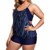 imageHolipick Plus Size Tankini Swimsuit for Women Two Piece Tummy Control Bathing Suit Blouson Tankini Top with ShortsBlue Stripe