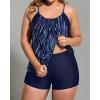 imageHolipick Plus Size Tankini Swimsuit for Women Two Piece Tummy Control Bathing Suit Blouson Tankini Top with ShortsBlue Stripe
