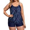 imageHolipick Plus Size Tankini Swimsuit for Women Two Piece Tummy Control Bathing Suit Blouson Tankini Top with ShortsBlue Stripe