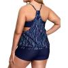imageHolipick Plus Size Tankini Swimsuit for Women Two Piece Tummy Control Bathing Suit Blouson Tankini Top with ShortsBlue Stripe