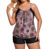 imageHolipick Plus Size Tankini Swimsuit for Women Two Piece Tummy Control Bathing Suit Blouson Tankini Top with ShortsBrown Flower