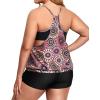 imageHolipick Plus Size Tankini Swimsuit for Women Two Piece Tummy Control Bathing Suit Blouson Tankini Top with ShortsBrown Flower