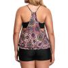 imageHolipick Plus Size Tankini Swimsuit for Women Two Piece Tummy Control Bathing Suit Blouson Tankini Top with ShortsBrown Flower