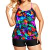 imageHolipick Plus Size Tankini Swimsuit for Women Two Piece Tummy Control Bathing Suit Blouson Tankini Top with ShortsColorful Leaves