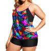 imageHolipick Plus Size Tankini Swimsuit for Women Two Piece Tummy Control Bathing Suit Blouson Tankini Top with ShortsColorful Leaves