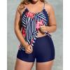 imageHolipick Plus Size Tankini Swimsuit for Women Two Piece Tummy Control Bathing Suit Blouson Tankini Top with ShortsNavy Blue