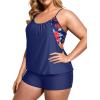 imageHolipick Plus Size Tankini Swimsuit for Women Two Piece Tummy Control Bathing Suit Blouson Tankini Top with ShortsNavy Blue Floral