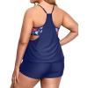 imageHolipick Plus Size Tankini Swimsuit for Women Two Piece Tummy Control Bathing Suit Blouson Tankini Top with ShortsNavy Blue Floral