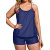 imageHolipick Plus Size Tankini Swimsuit for Women Two Piece Tummy Control Bathing Suit Blouson Tankini Top with ShortsNavy Blue Floral